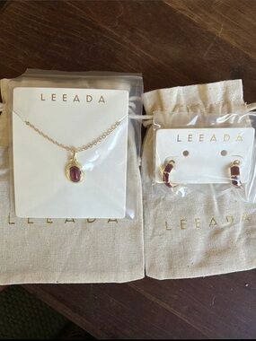 Leeada- Gold Necklace and Hoop Earrings Set